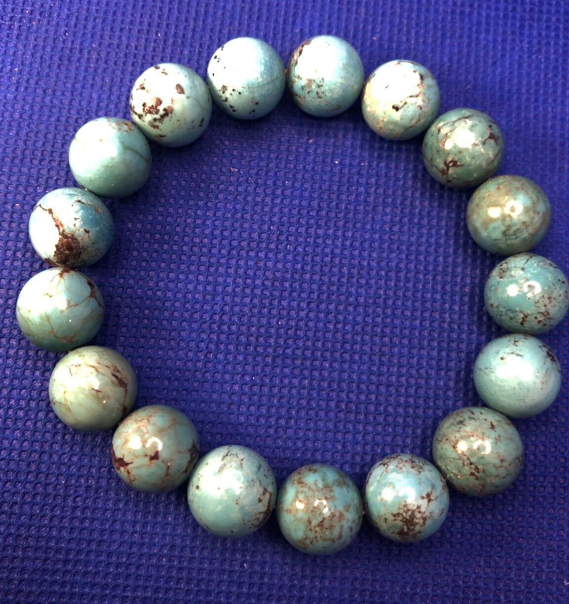 Chunky Blue Turquoise Round Beaded Elastic Bracelet