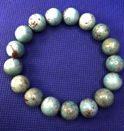 Chunky Blue Turquoise Round Beaded Elastic Bracelet