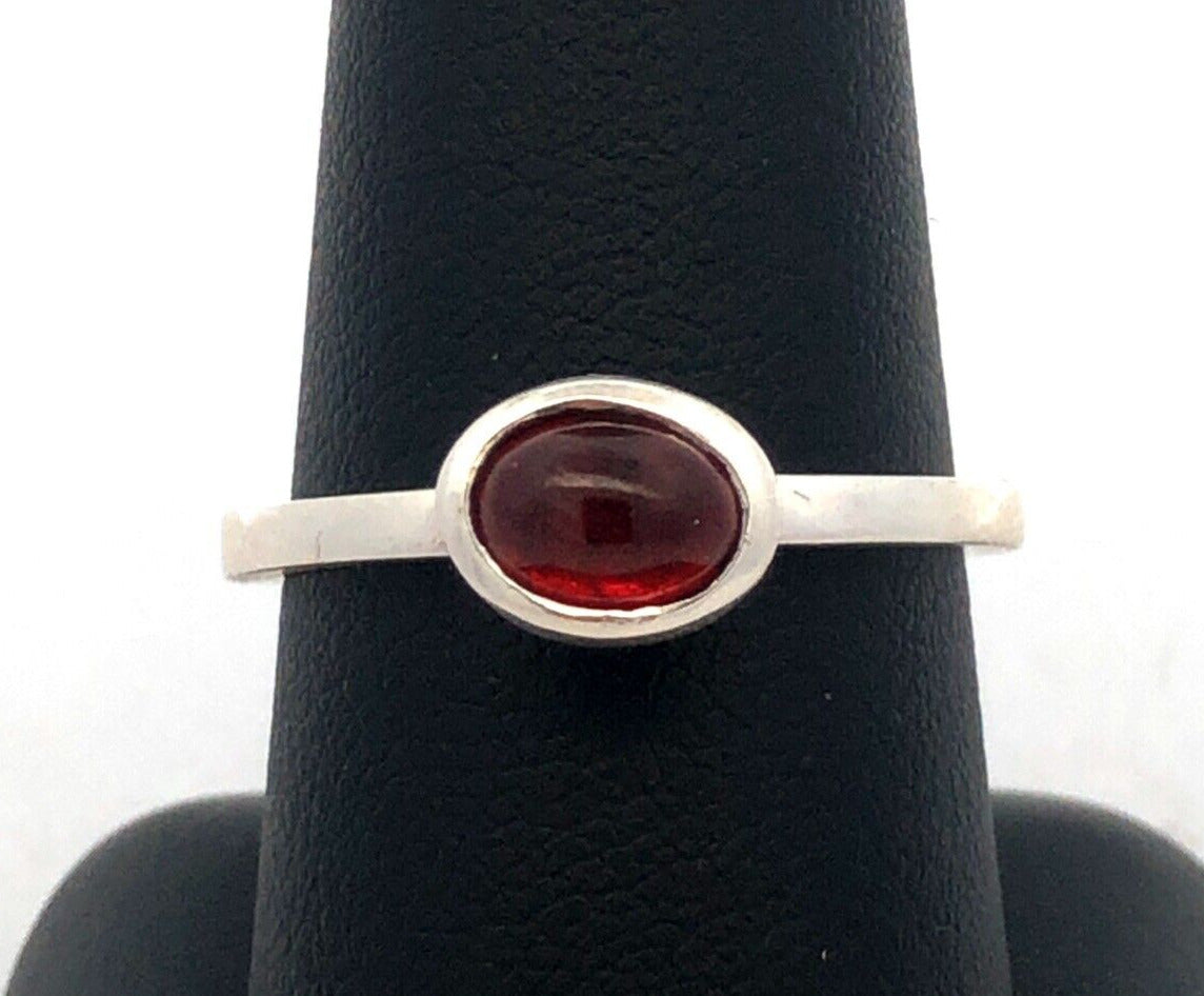 Designer Karthia Sterling Silver Oval Red Garnet Bezel Solitaire Stackable Ring