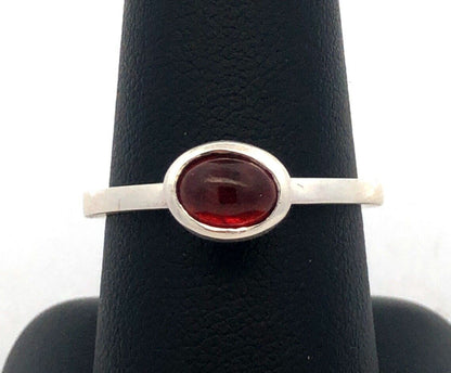 Designer Karthia Sterling Silver Oval Red Garnet Bezel Solitaire Stackable Ring