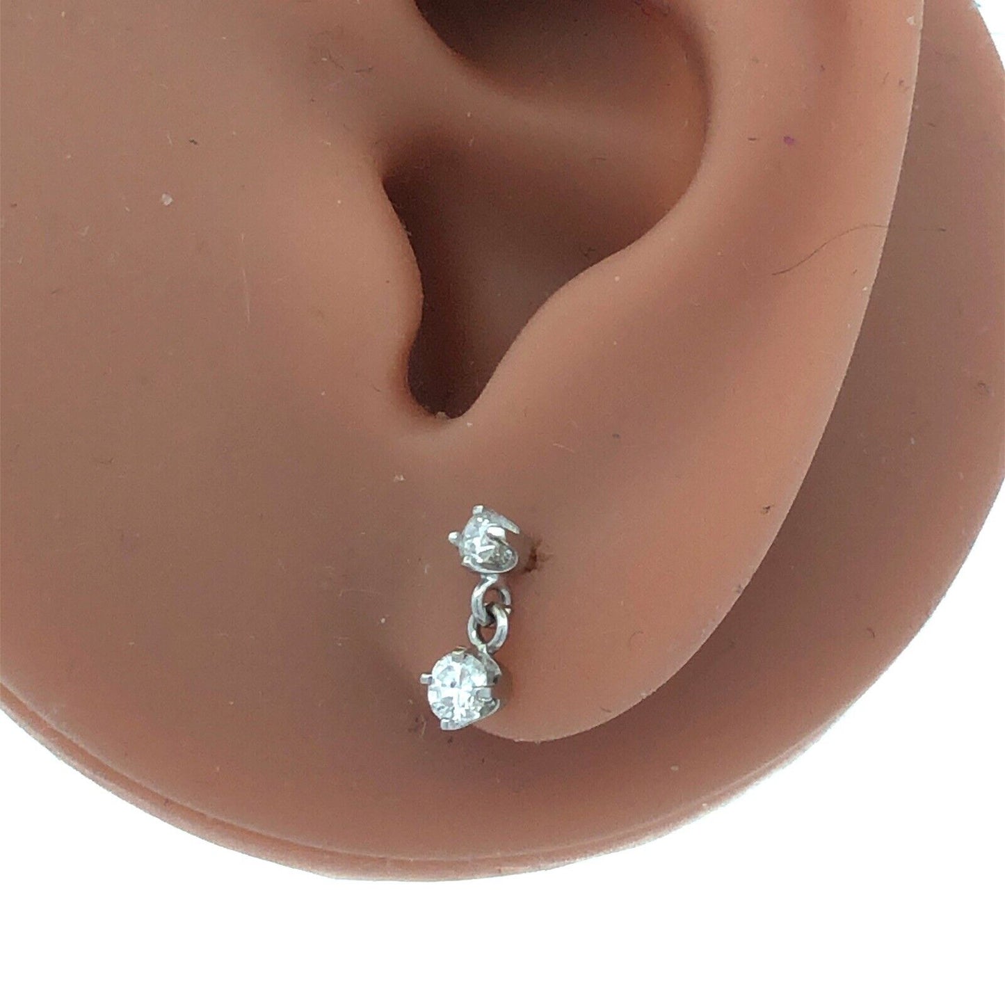 Designer SK 14K White Gold Round Diamond Dangle Charm Stud Earrings