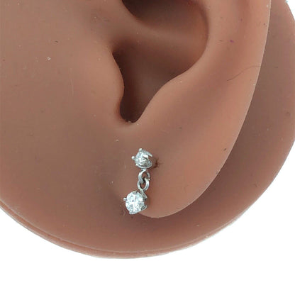 Designer SK 14K White Gold Round Diamond Dangle Charm Stud Earrings