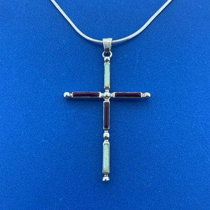 Lovely Sterling Silver 925 Multi-Stone Religious Faith Cross 20" Chain Necklace
