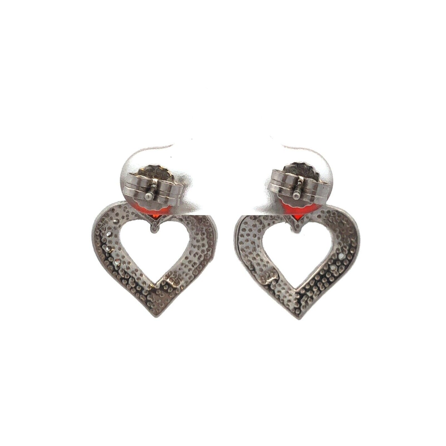 925 Sterling Silver Red White Cubic Zirconia Opal Heart Stud Earrings