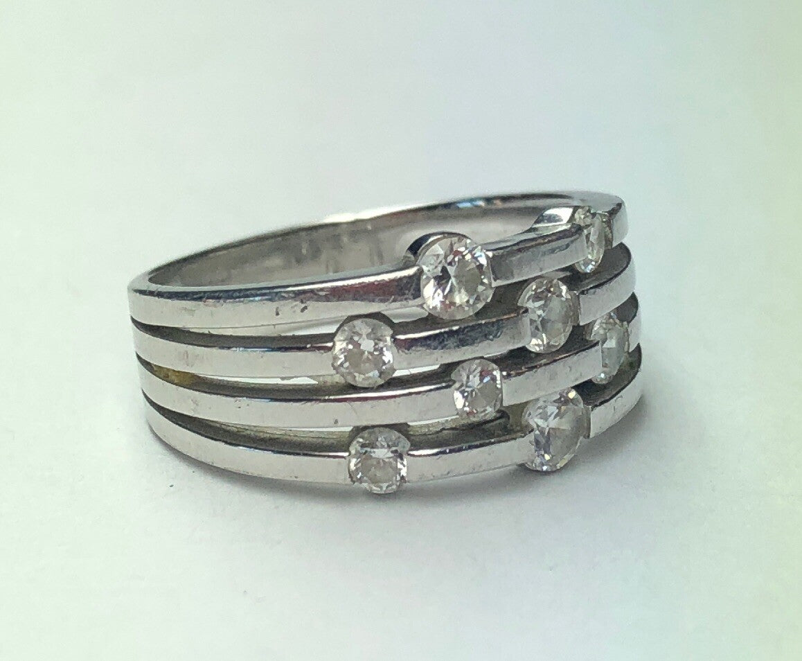 Designer Sterling Silver 925 Cubic Zirconia Station Wedding Anniversary Ring