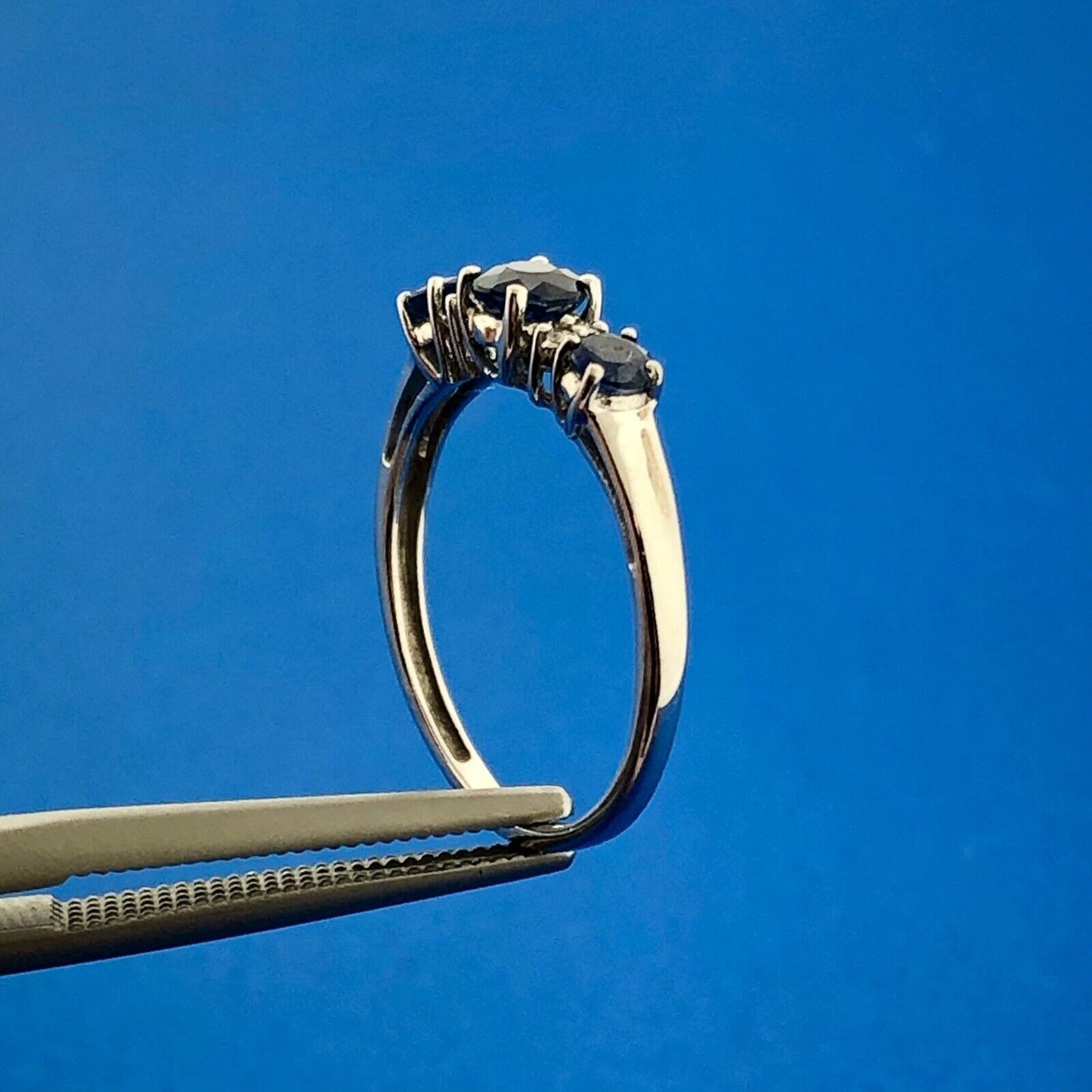 14K White Gold Sapphire Diamond September Anniversary Occasion Stackable Ring