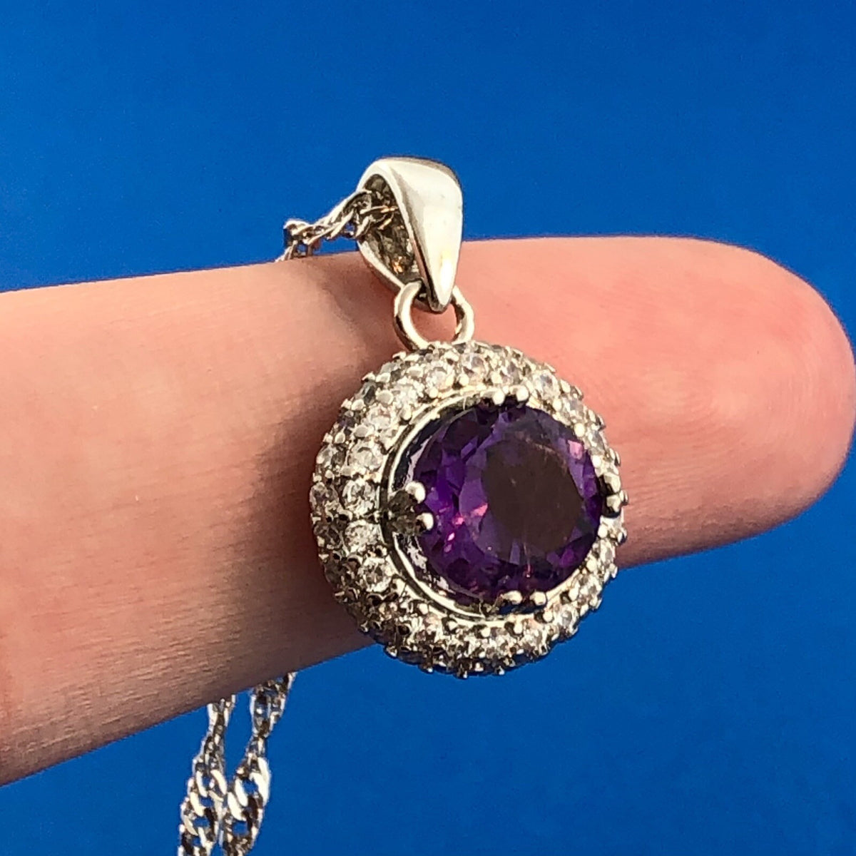 Gold Coast Platinum Plated Amethyst Cubic Zirconia Button Pendant Necklace