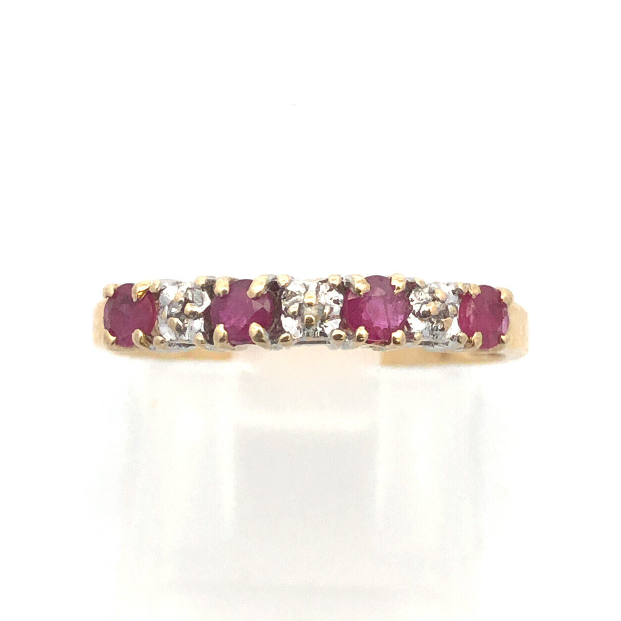 Designer 10K Yellow Gold Round Ruby Diamond Stackable Anniversary Band Ring