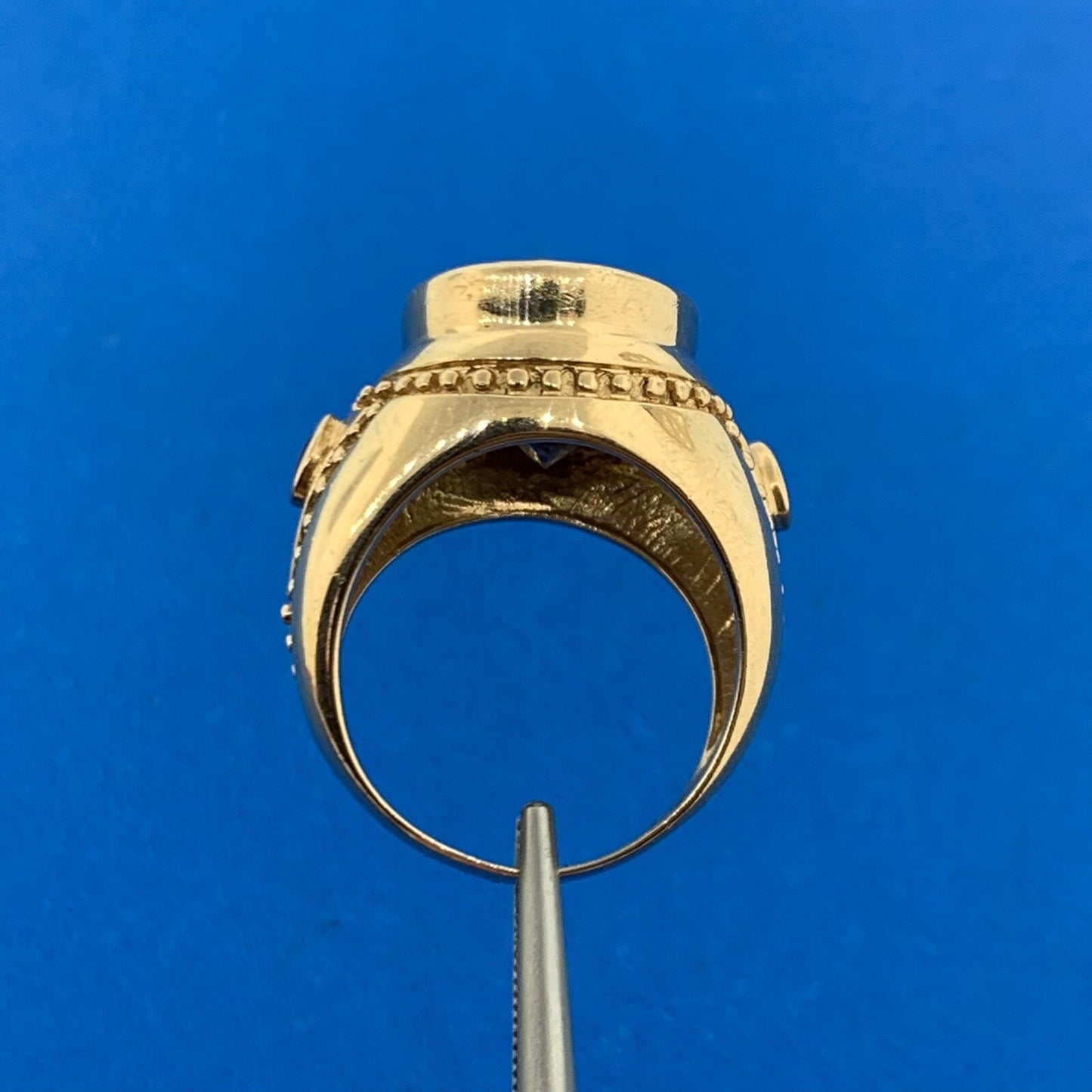 14K Yellow Gold Oval Cushion Cut Smoky Quartz Ruby Accented Statement Ring