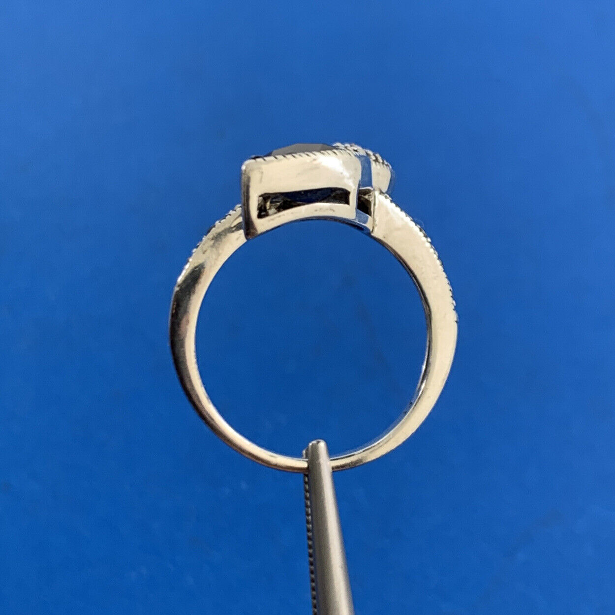 Designer 925 Sterling Silver Faceted Black Onyx Marquise Marcasite Accented Ring