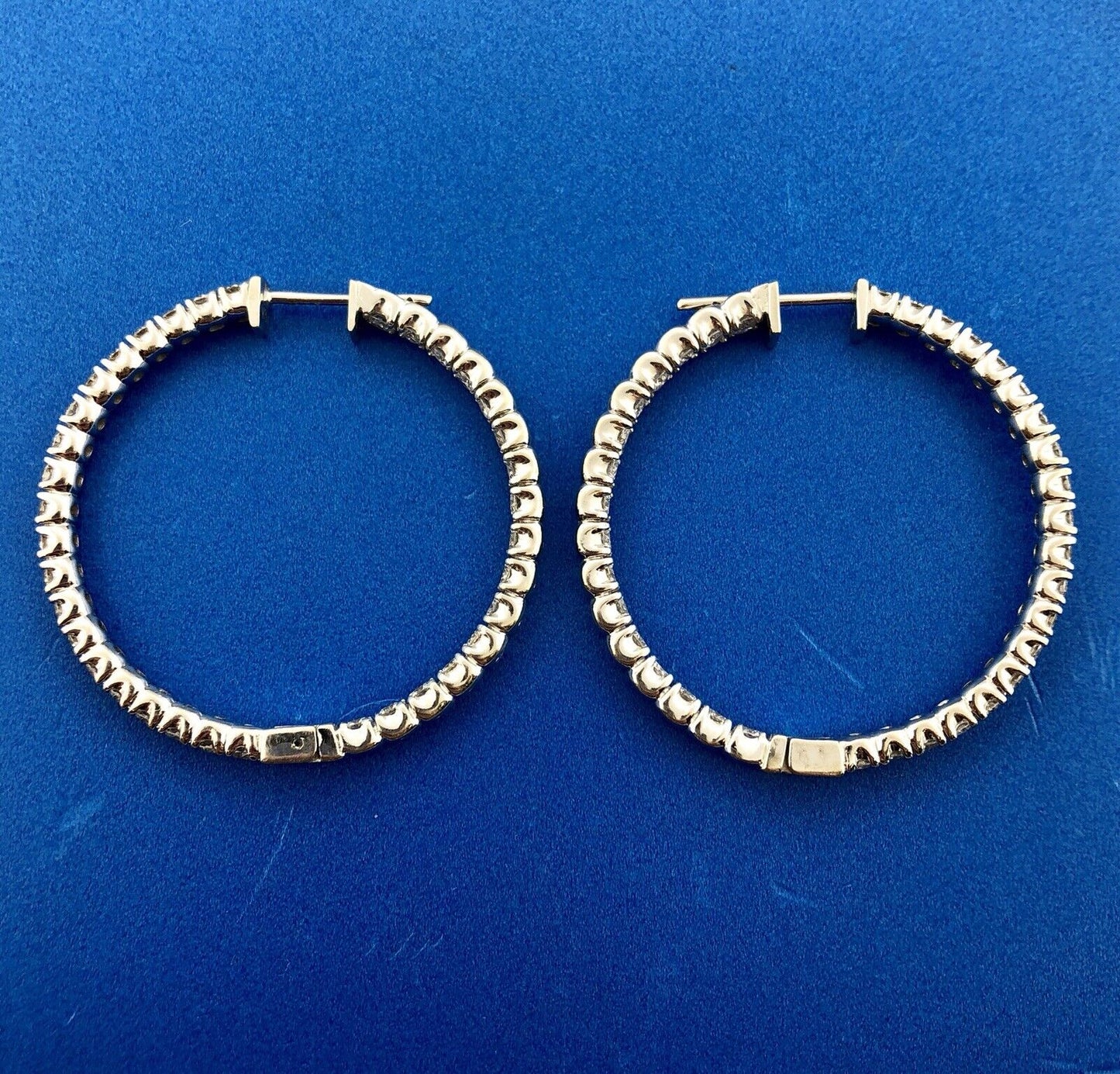 14K White Gold 2ctw Natural Round Diamond Inside Outside Hoop Earrings