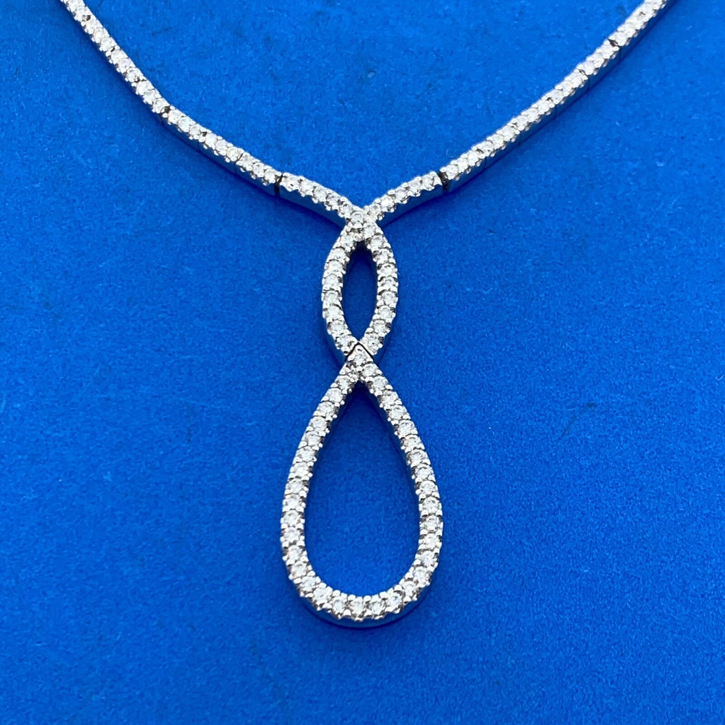 Gabriel Co 14K White Gold Diamond Encrusted Infinity Eternity Statement Necklace