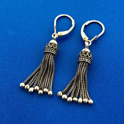 Retro 925 Sterling Silver Balinese Chandelier Drop Dangle Leverback Earrings