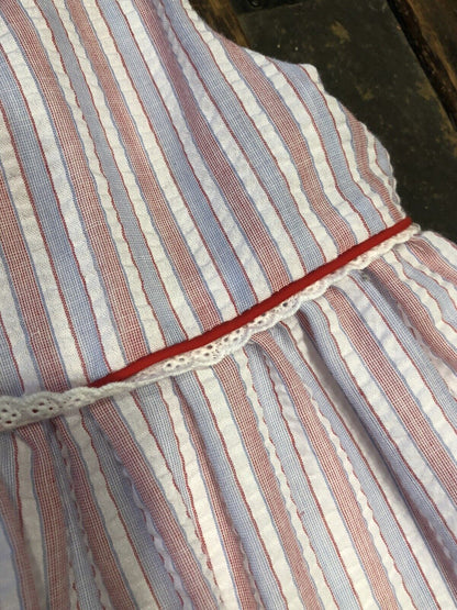 The Oaks Apparel Company Red White Blue Seersucker Girls Size 6 Lined Sundress