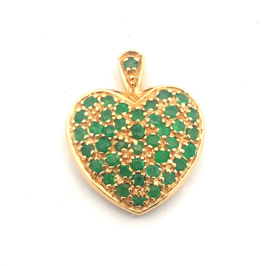 Designer 14K Yellow Gold Round Emerald Heart May Occasion Charm Pendant