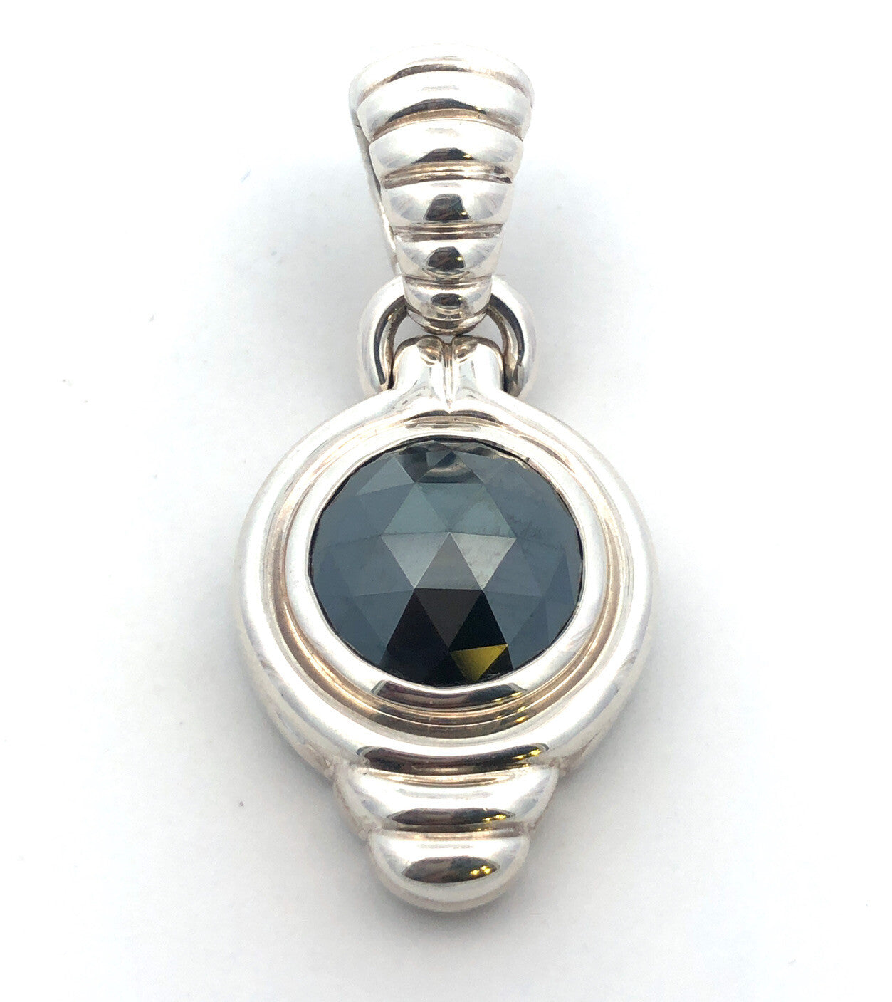 John Hardy JH 925 Sterling Silver Cushion Cut Hematite Enhancer Pendant