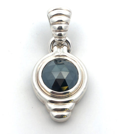 John Hardy JH 925 Sterling Silver Cushion Cut Hematite Enhancer Pendant