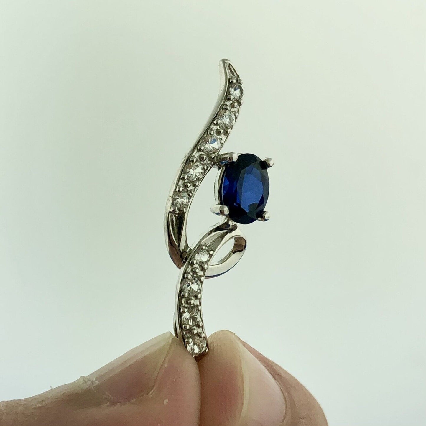 Designer 925 Sterling Silver Blue Sapphire White Topaz Accent Infinity Necklace