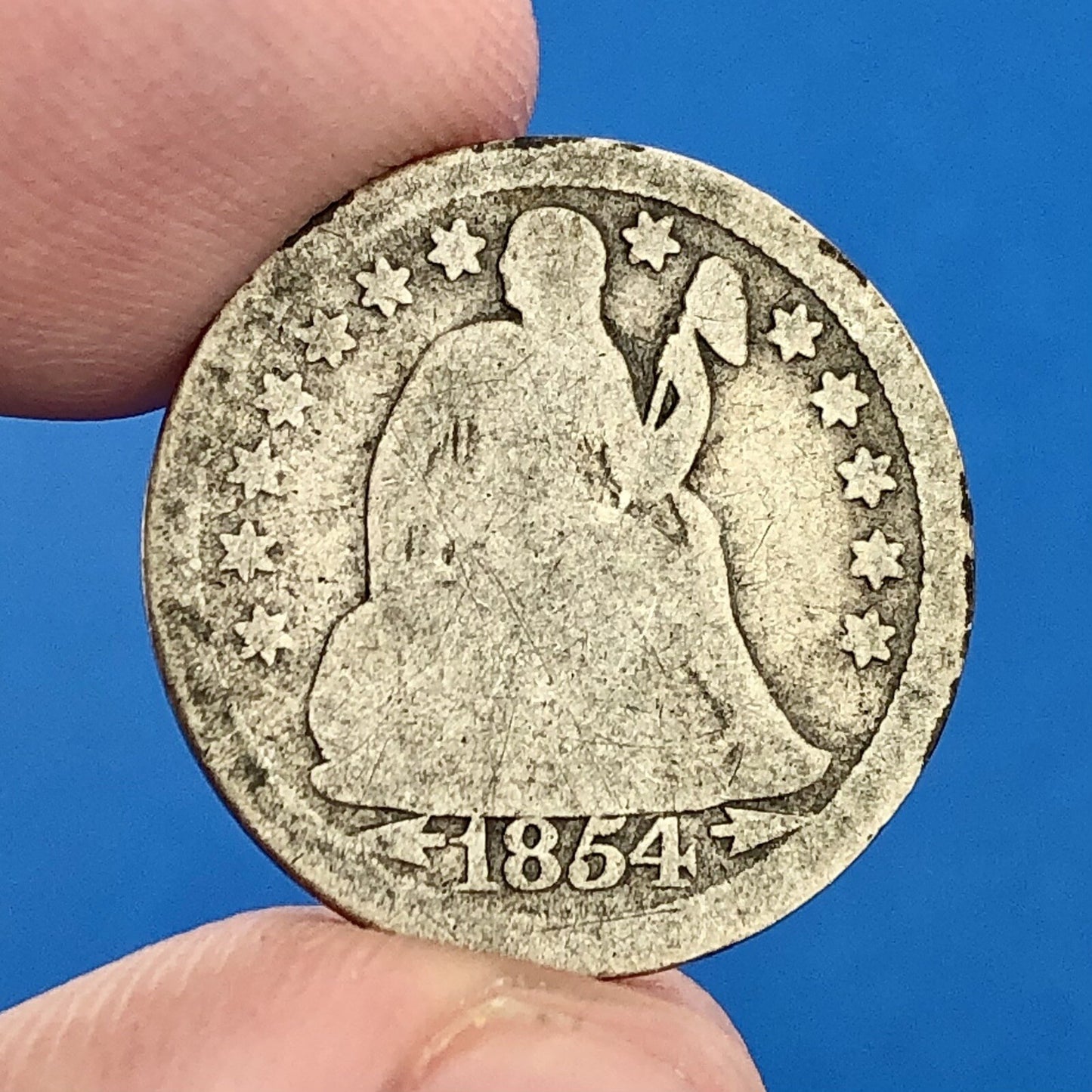 1854 P Seated Liberty Silver Dime 10c Better Key Philadelphia Mint Coin