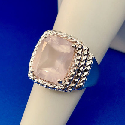 Designer 925 Sterling Silver Rose Quartz Trust Love Harmony Relationship Ring