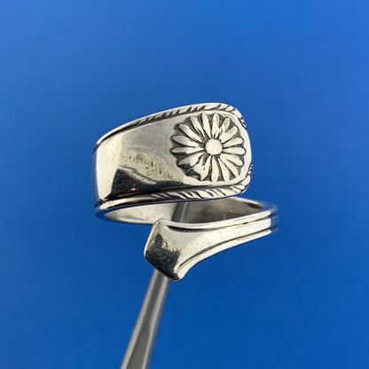 Designer 925 Sterling Silver Floral Flower Bypass Spoon Adjustable Ring