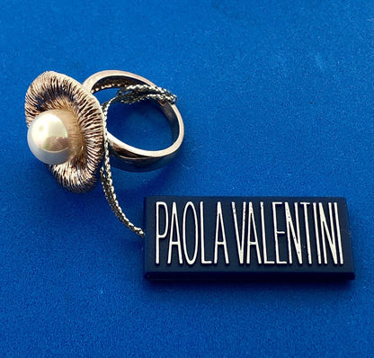 Paola Valentini PV 925 Sterling Silver Pearl Flower Statement Cocktail Ring NWT