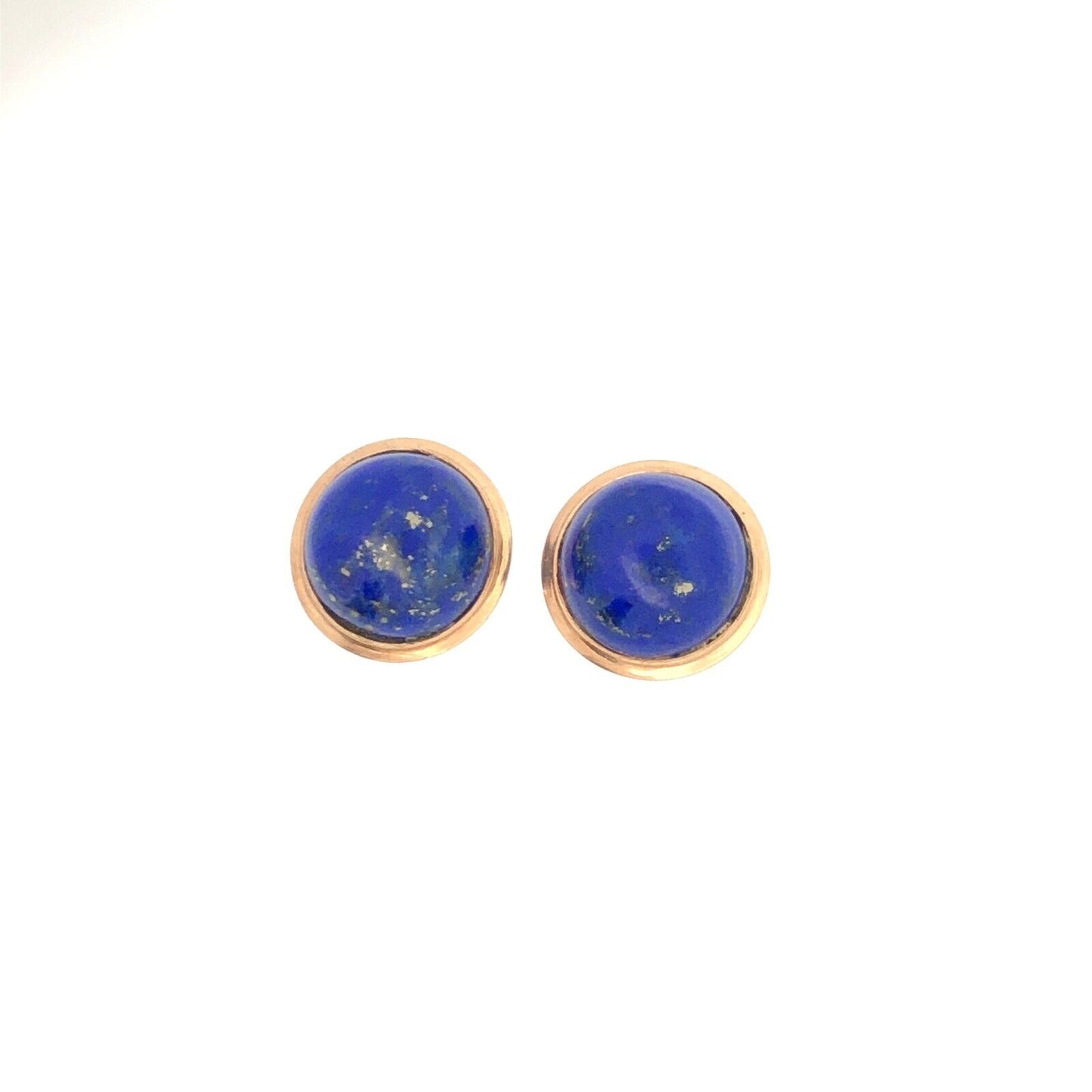 Vintage 14K Yellow Gold Round Cabochon Blue Lapis Lazuli Stud Earrings