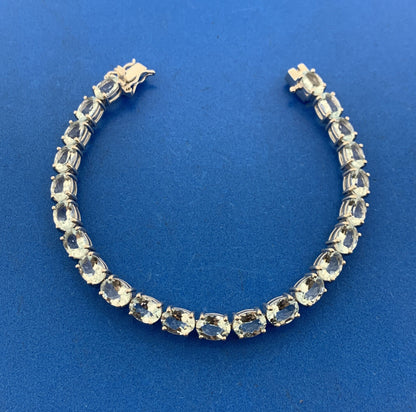 Designer Sterling Silver Oval Light Blue Topaz Statement Tennis Bracelet