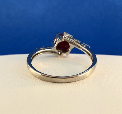 Estate Designer 14K White Gold Ruby Diamond July Anniversary Bypass Ring