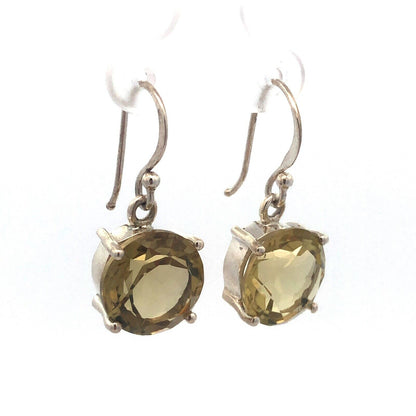 925 Sterling Silver Round Peridot Dangle Hook Earrings