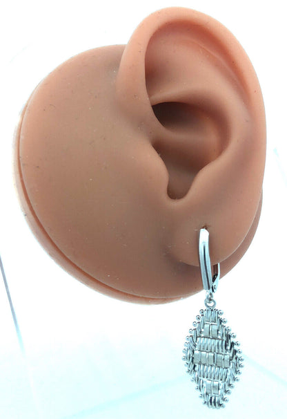 Designer IG Mexico 14K White Gold Diamond Cut Chain Drop Dangle Earrings