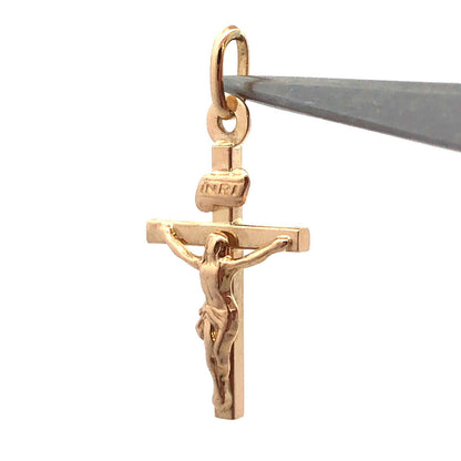 Designer Italy 14K Yellow Gold Polished Jesus Crucifix Cross Charm Pendant