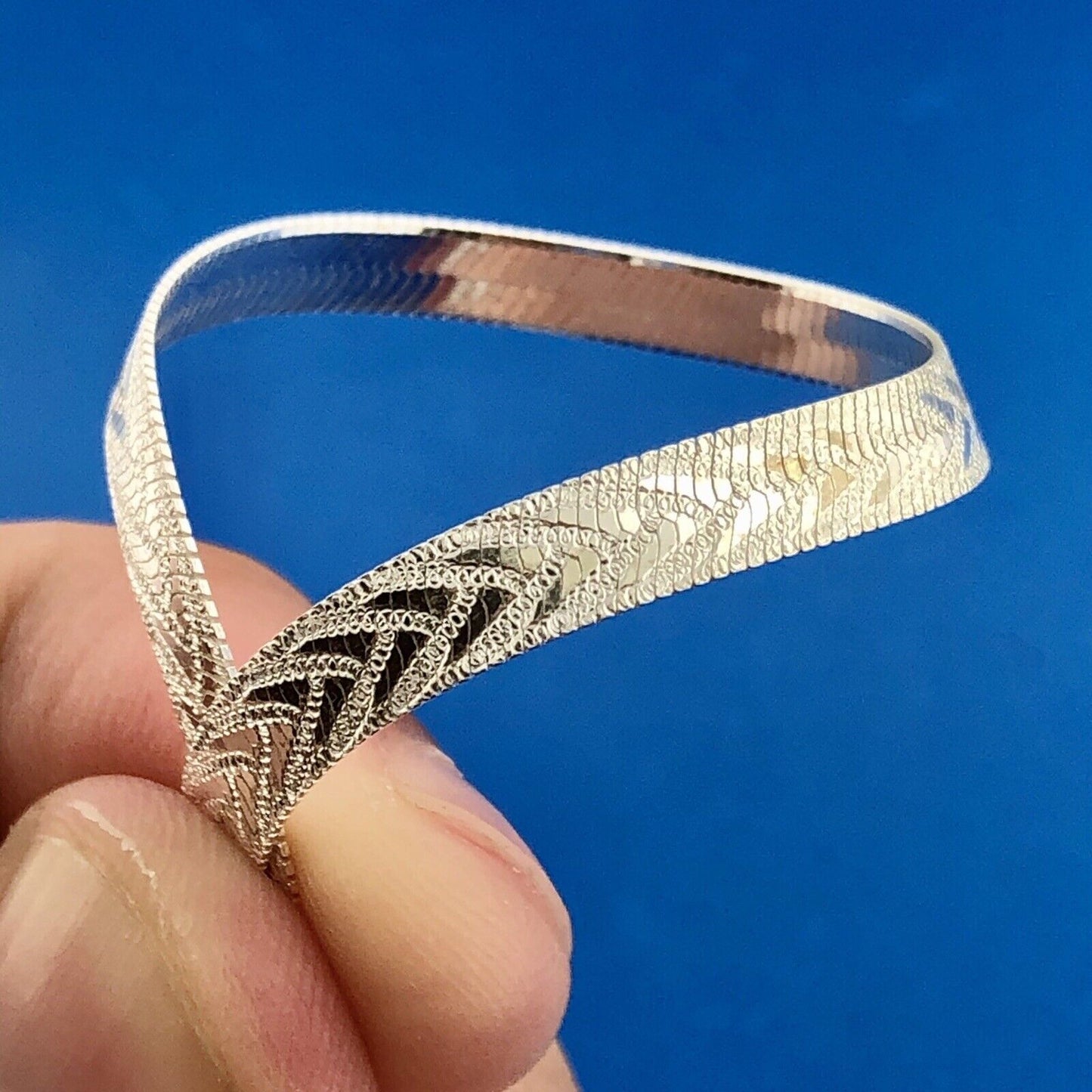 Vintage FAS Italy 925 Sterling Silver Polished Florentine Etched Chain Necklace