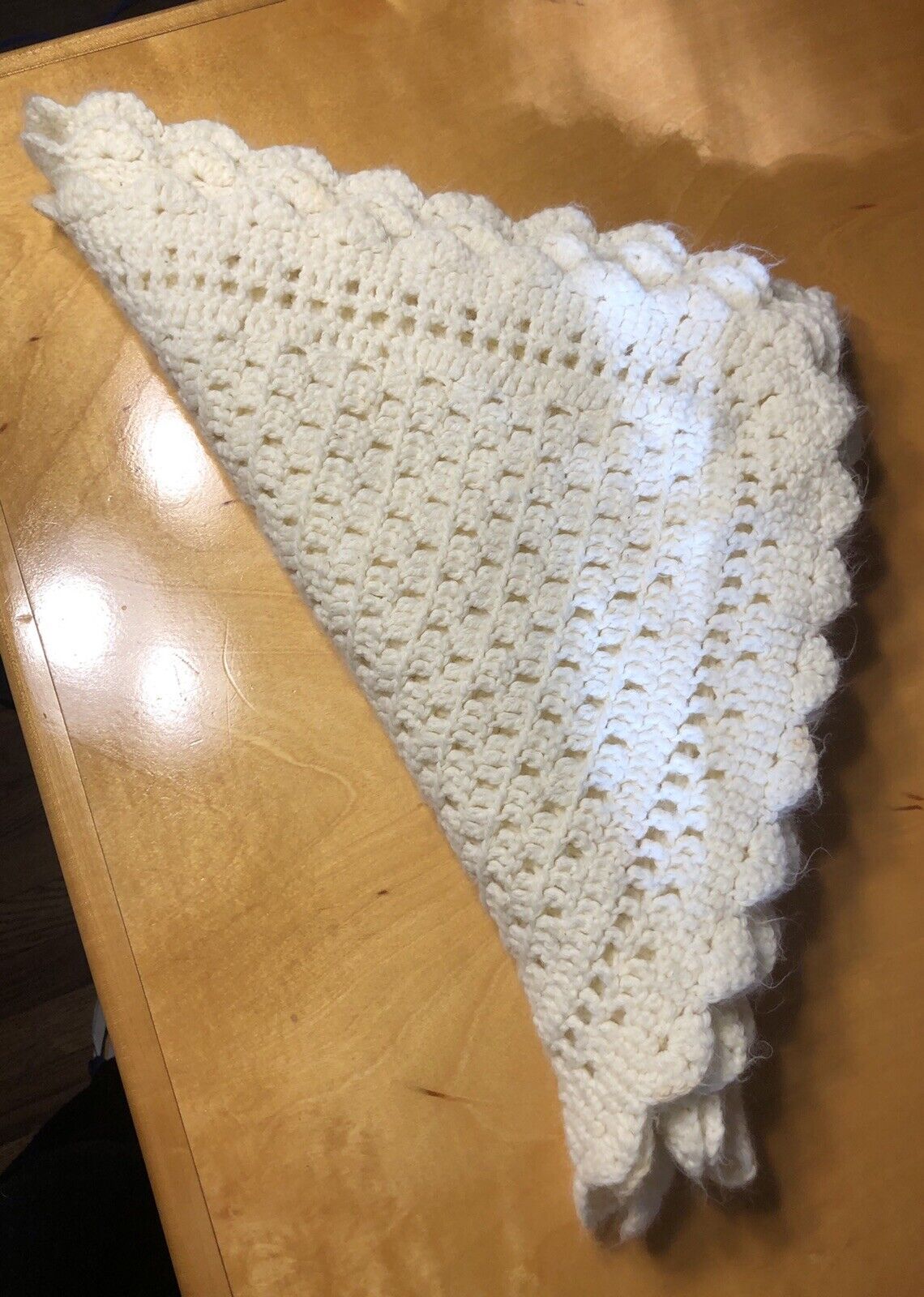 Hand Crocheted Knited Cream Colored Unisex Square Baby's Blanket