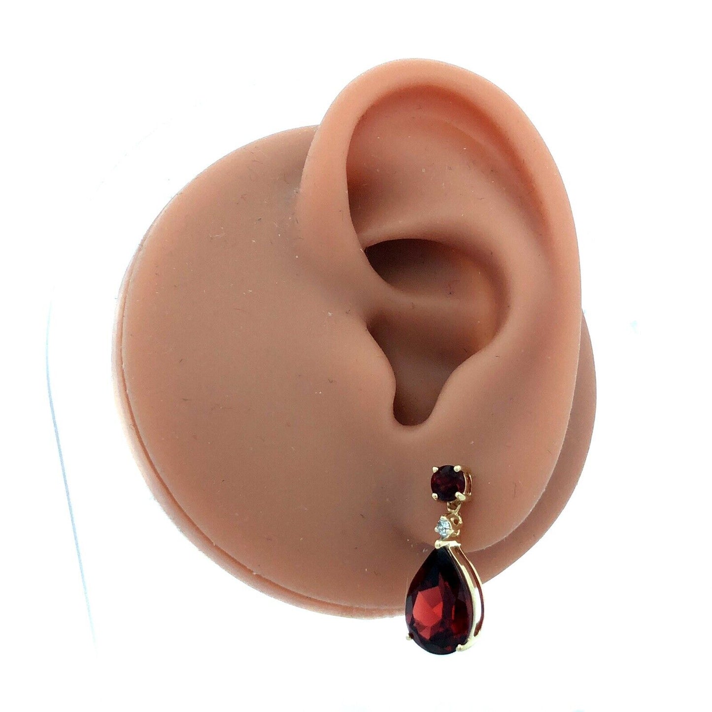 Designer AV 14K Yellow Gold Pear Cut Red Garnet Diamond Dangle Stud Earrings