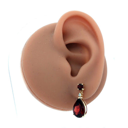 Designer AV 14K Yellow Gold Pear Cut Red Garnet Diamond Dangle Stud Earrings