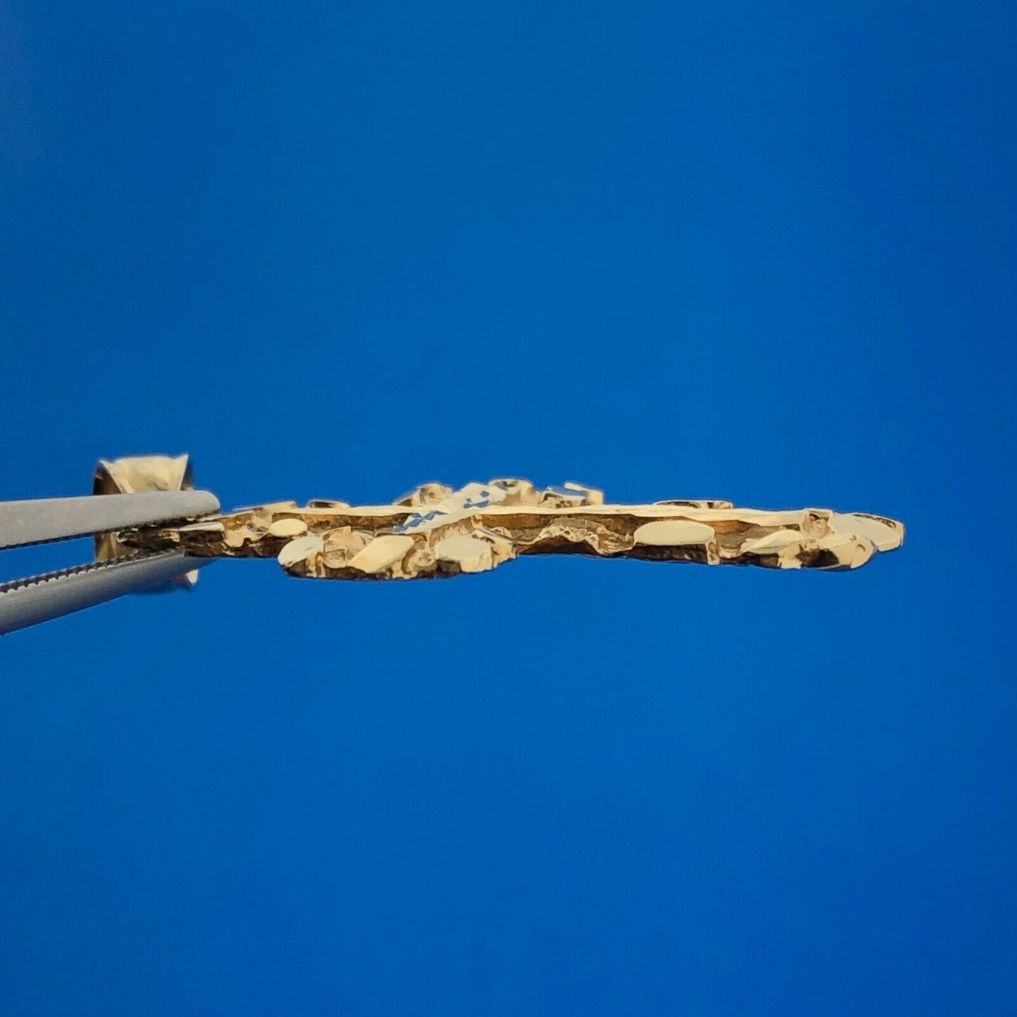 Retro 14K Yellow Gold Nugget Diamond Cut Cross Religious Communion Pendant