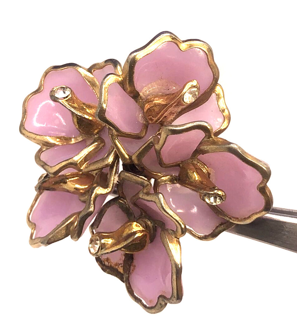 Mid Century Purple Lucite Large Flower Rhinestone Statement Clip-on Earrings