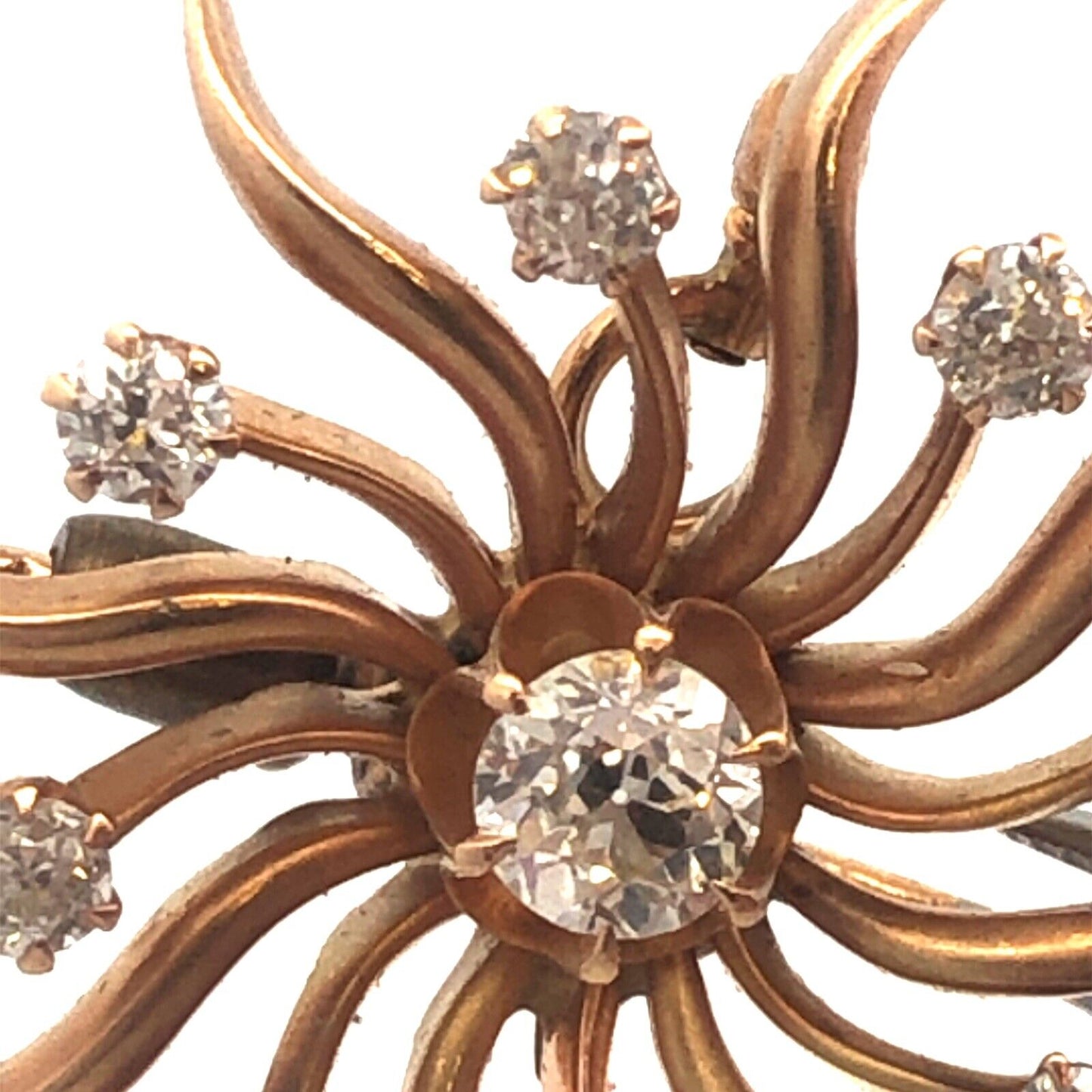 Designer Art Deco 14K Yellow Gold Diamond Pin Brooch Pendant