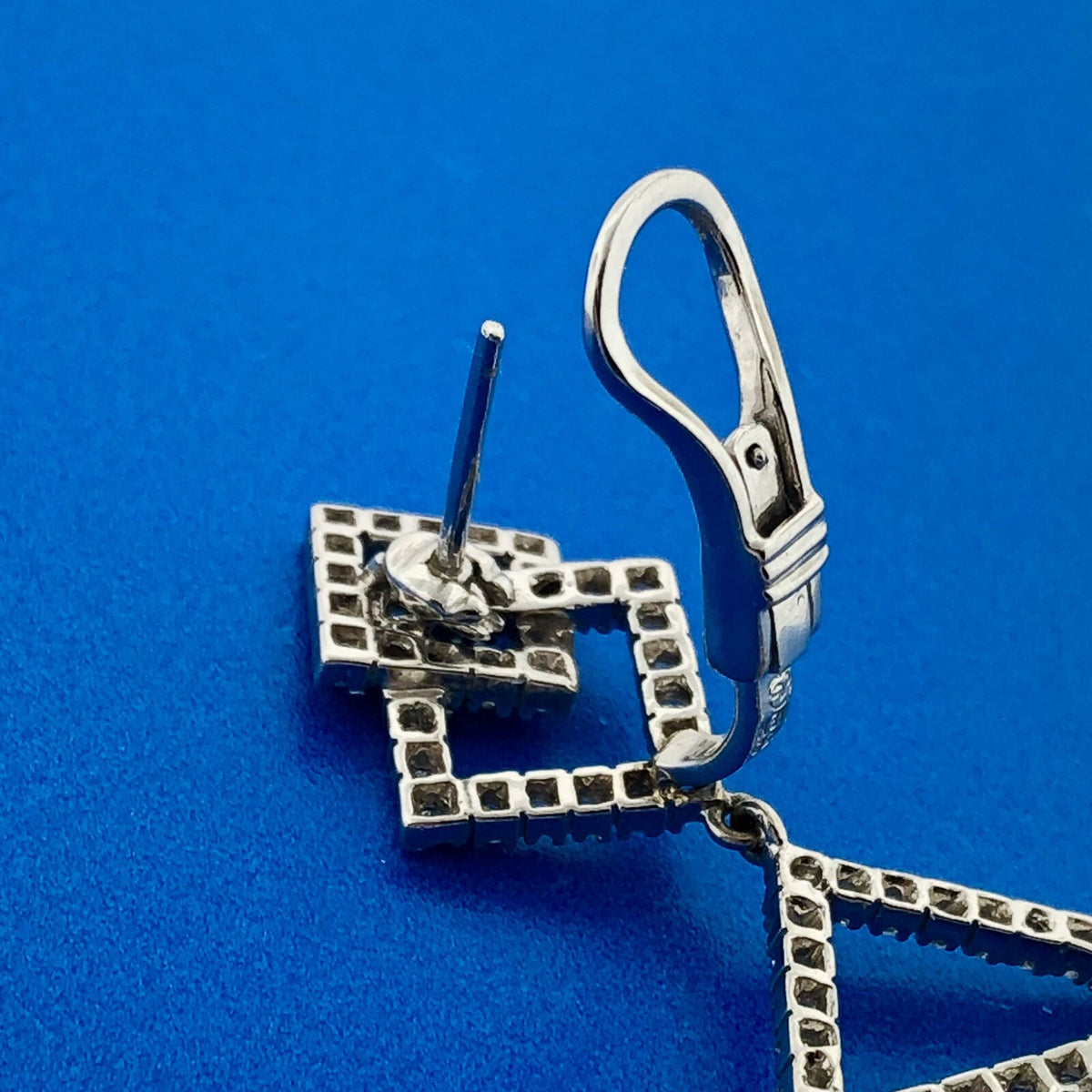 Statement Modernist 18k White Gold Geometric Diamond Linked Square Drop Earrings