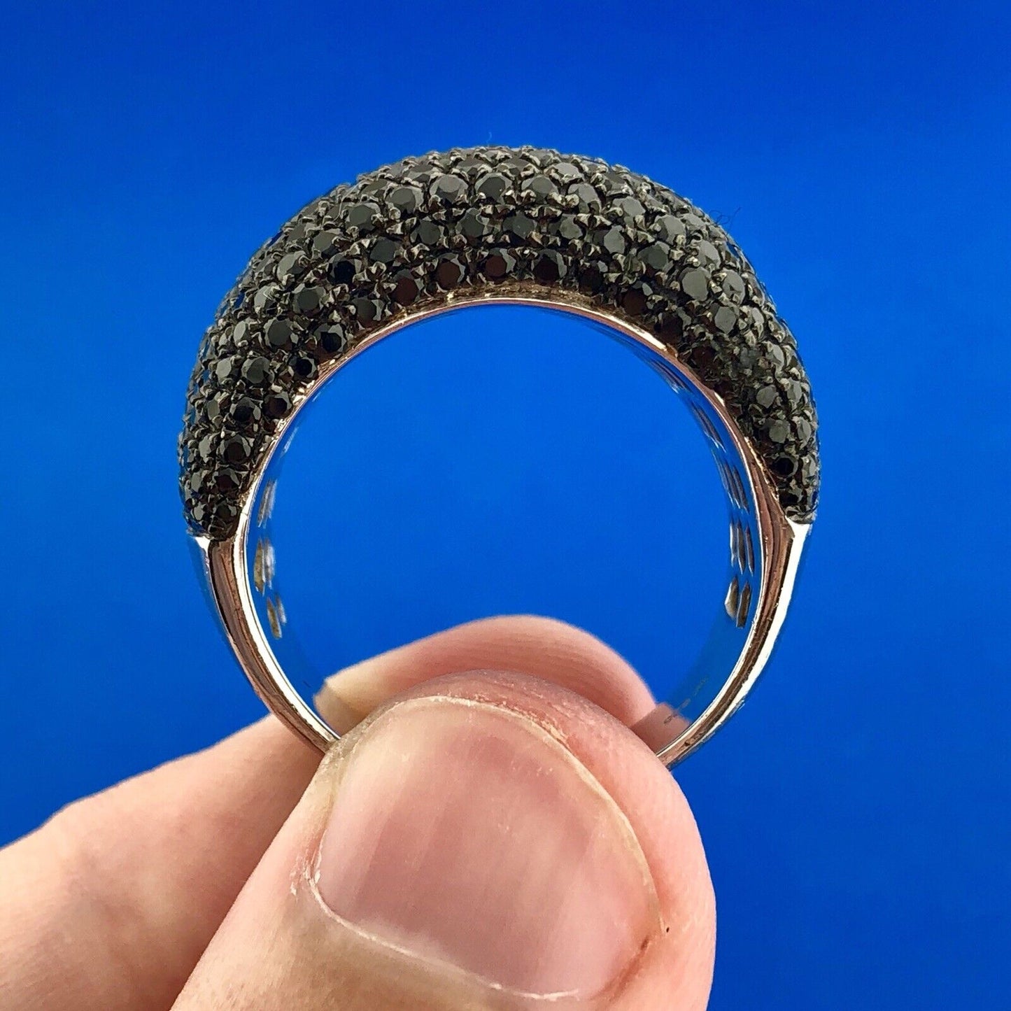 Dramatic Designer Sterling Silver 925 Black Diamond Pave Statement Dome Ring