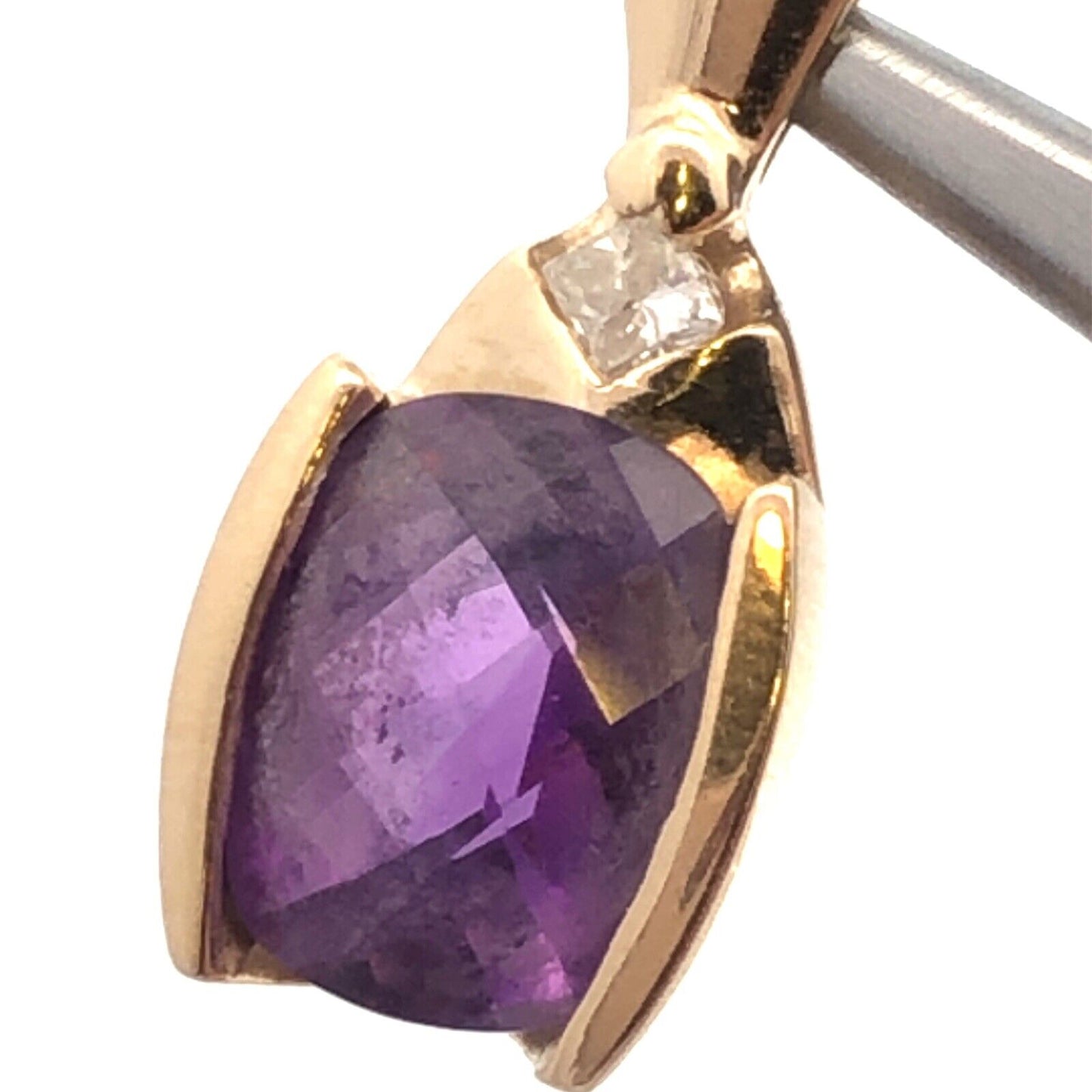 Designer GS 14K Yellow Gold Cushion Cut Amethyst Diamond Modernist Oval Pendant