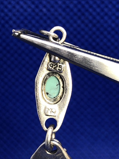 Native American Signed 925 sterling Silver Blue Turquoise Dangle Hook Earrings