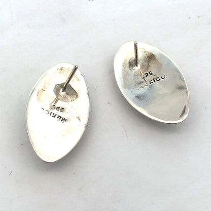 Vintage Mexico 925 Sterling Silver Oval Leopard Skin Jasper Stud Earrings