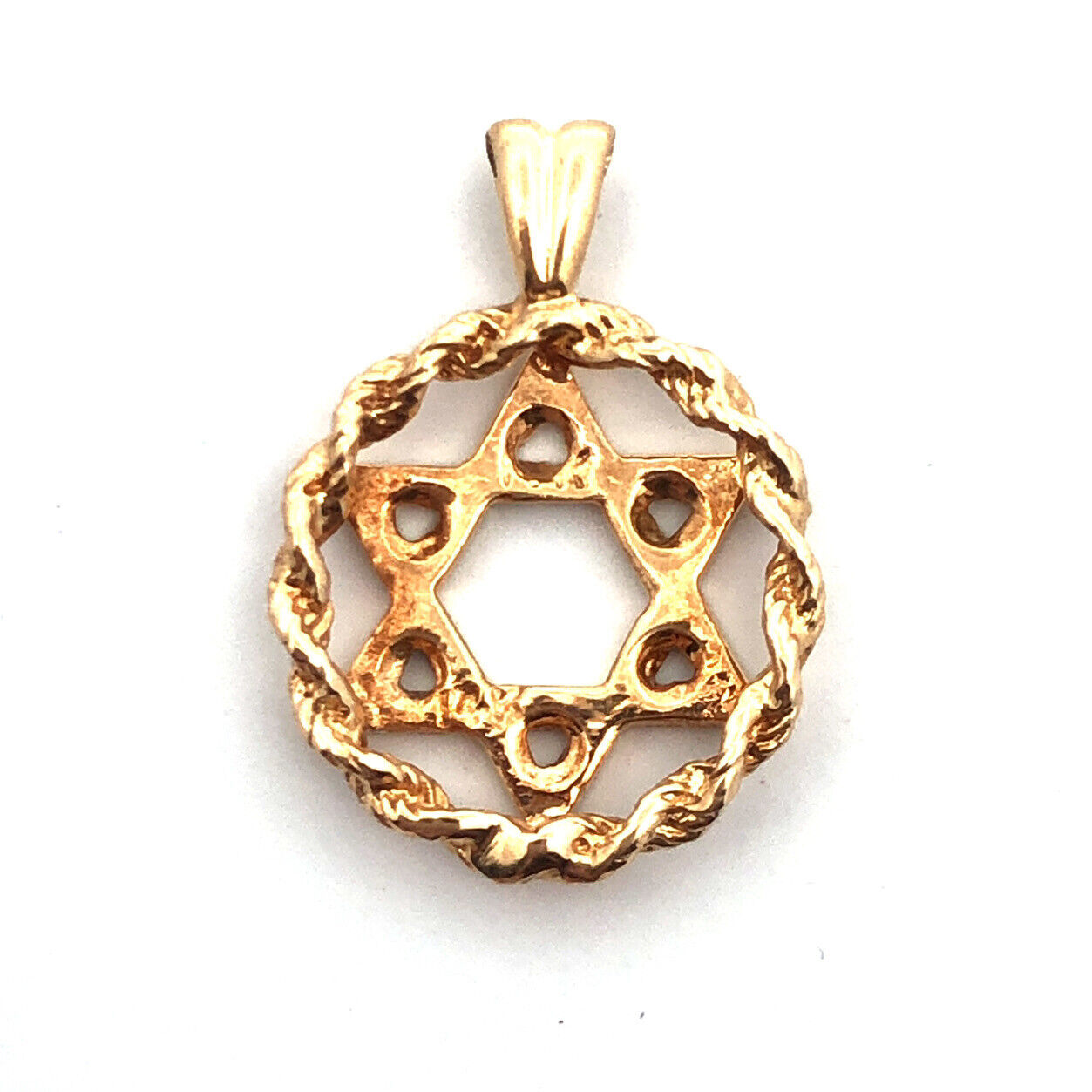 14K Yellow Gold Cutout 6-Point Star of David Round Religious Pendant