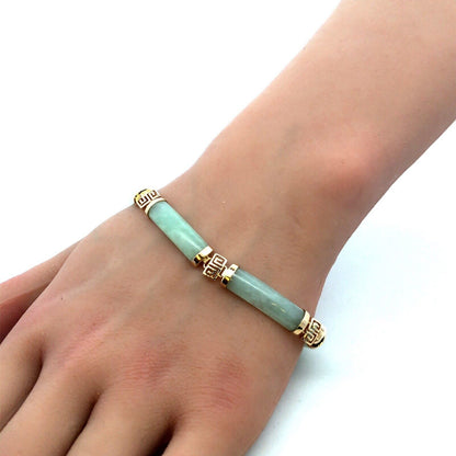 Designer 14K Yellow Gold Green Jade Panel Tennis Bracelet