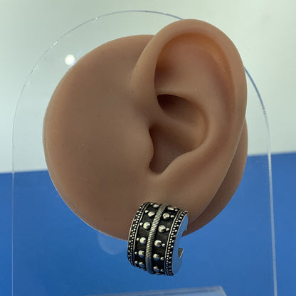 Vintage Sterling Silver 925 Cable Beaded 3D Wide Half Hoop Statement Earrings