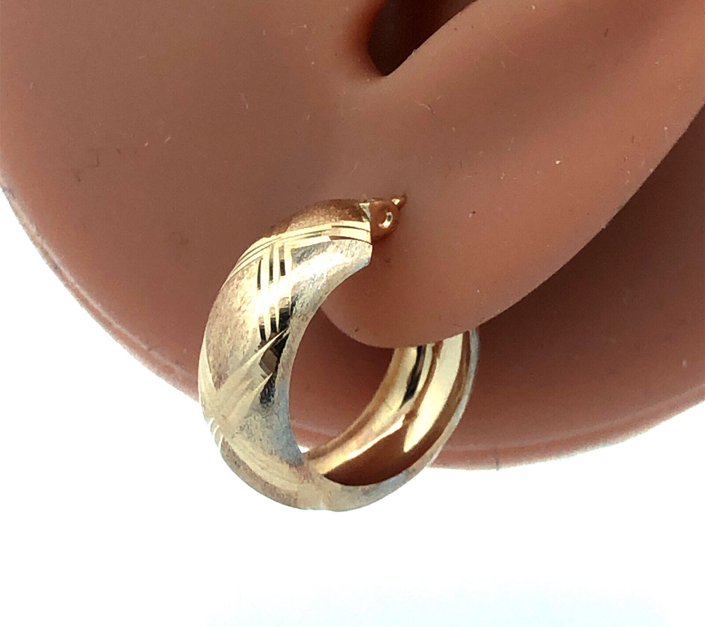 Designer 14K Yellow Gold Textured Round Puffy Snap Hoop Earrings