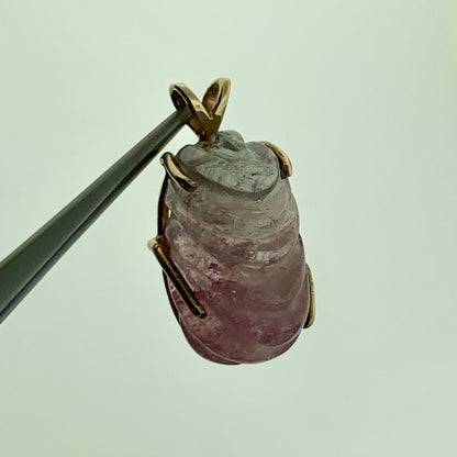 Artisan 14K Yellow Gold Carved Pink Tourmaline Self Love Chakra Amulet Pendant