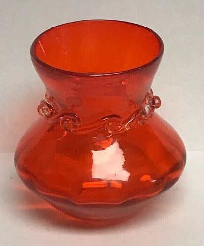 Pilgrim Glass Red Orange Wave Glass Design Small Bud Vase Original Sticker